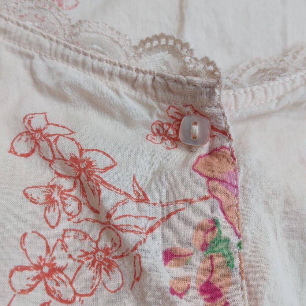 90s Y2K Fashion Bug Blouse Peach Floral Ties On The Sides Fairy Grunge Women's M - Picture 5 of 12